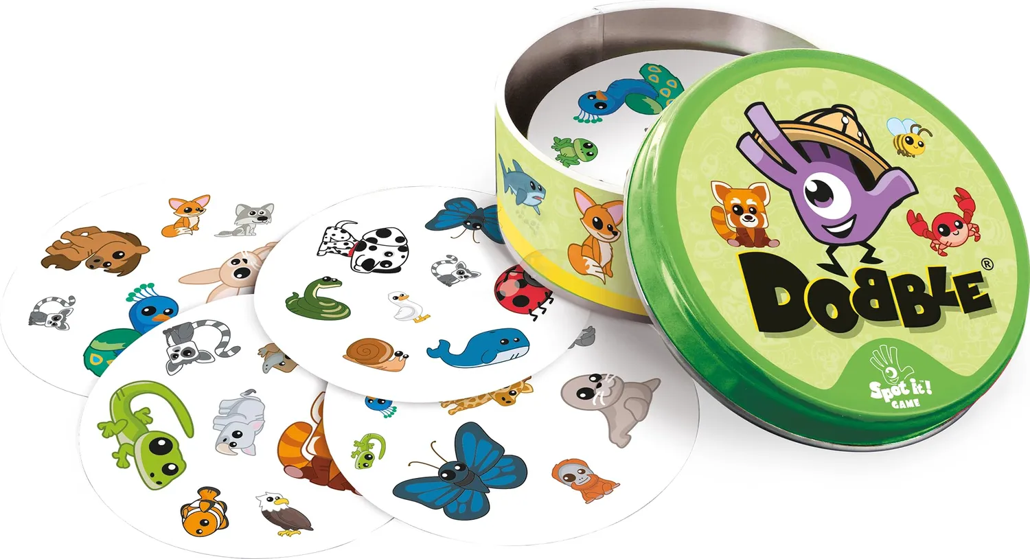 Asmodee Dobble Kids Kartenspiel Eco-Sleeves Tiermotive