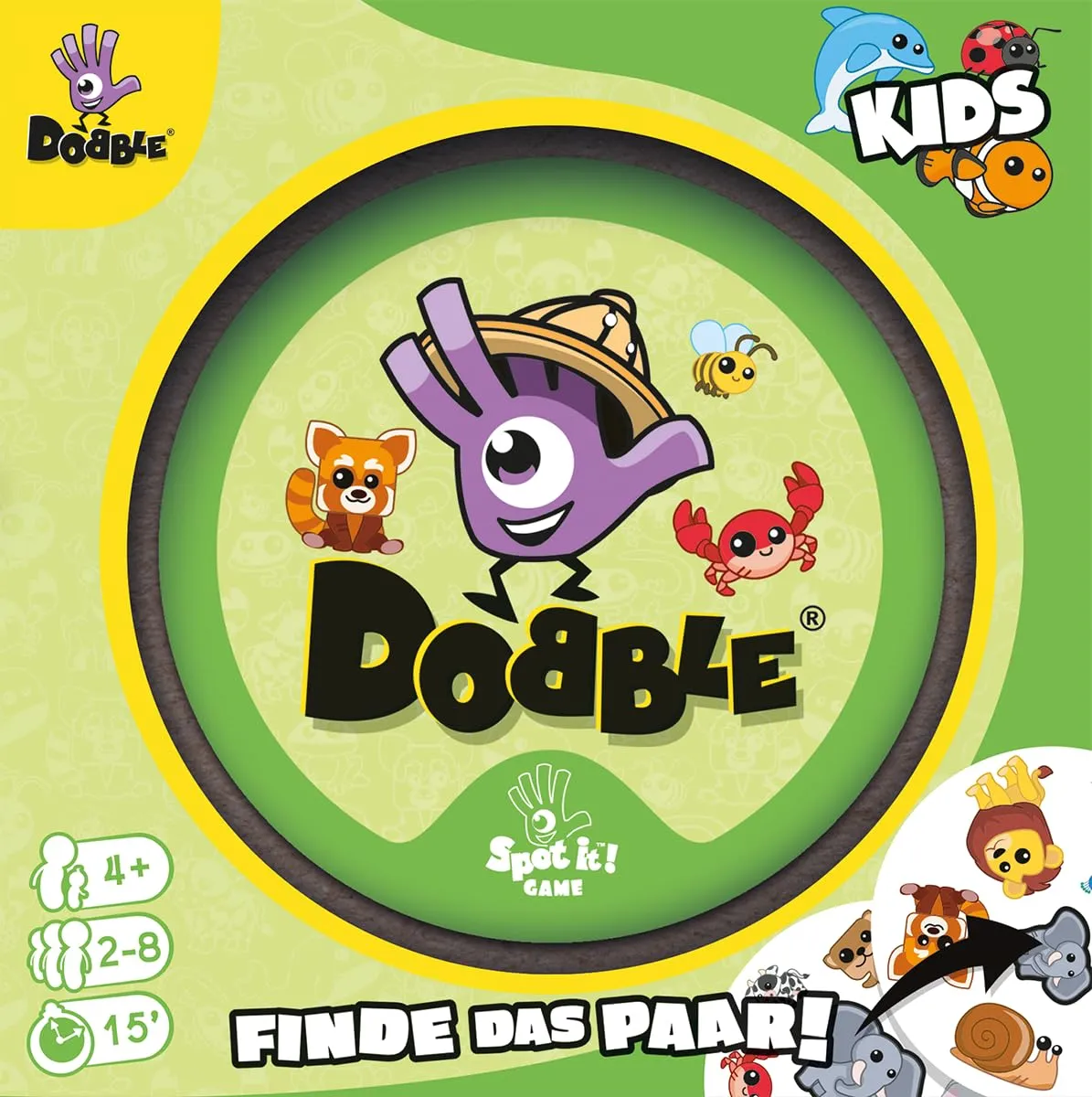 Asmodee Dobble Kids Kartenspiel Eco-Sleeves Tiermotive