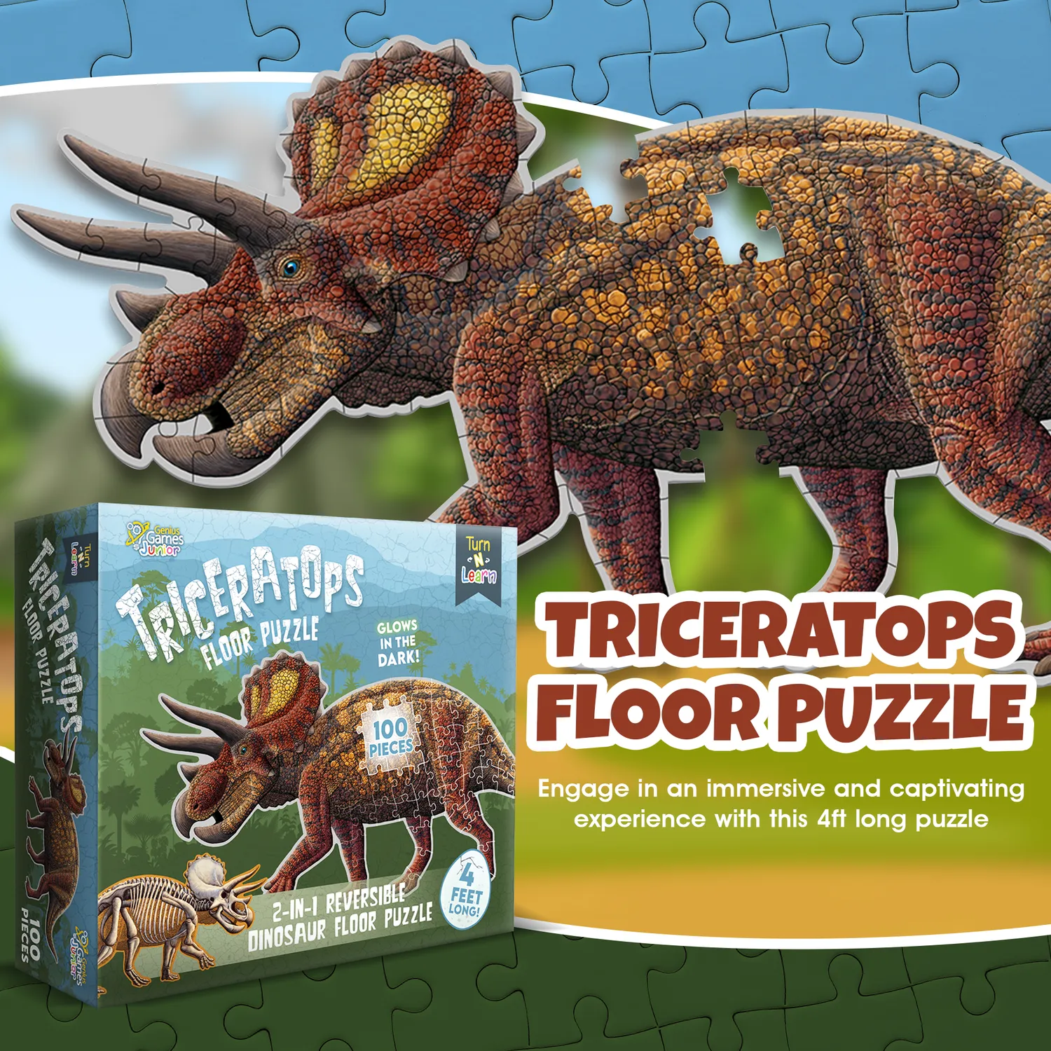 Genius Games Turn N Learn Triceratops Bodenpuzzle 100 Teile