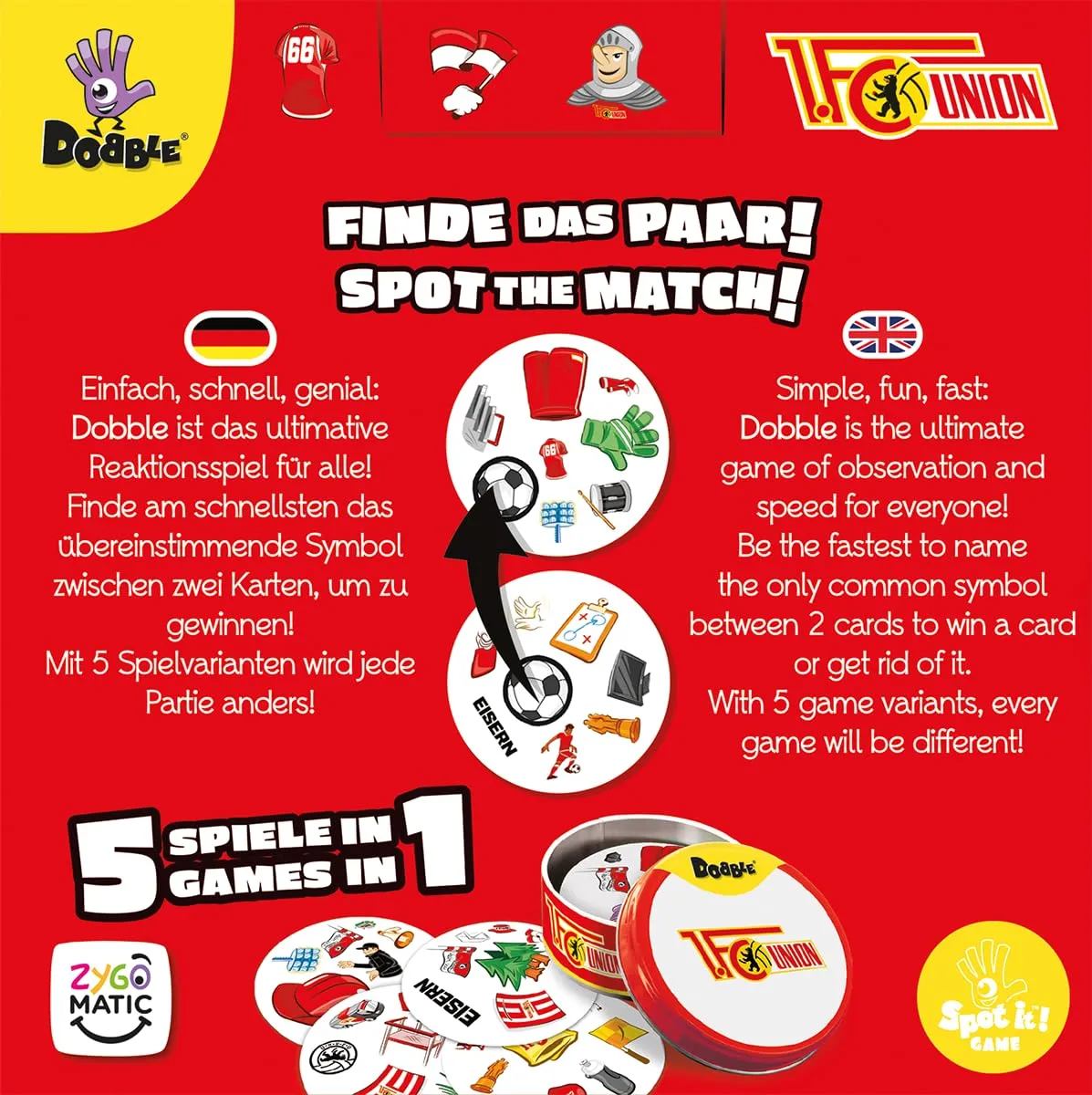 Dobble 1. FC Union Berlin Kartenspiel Familienspiel 55 Karten