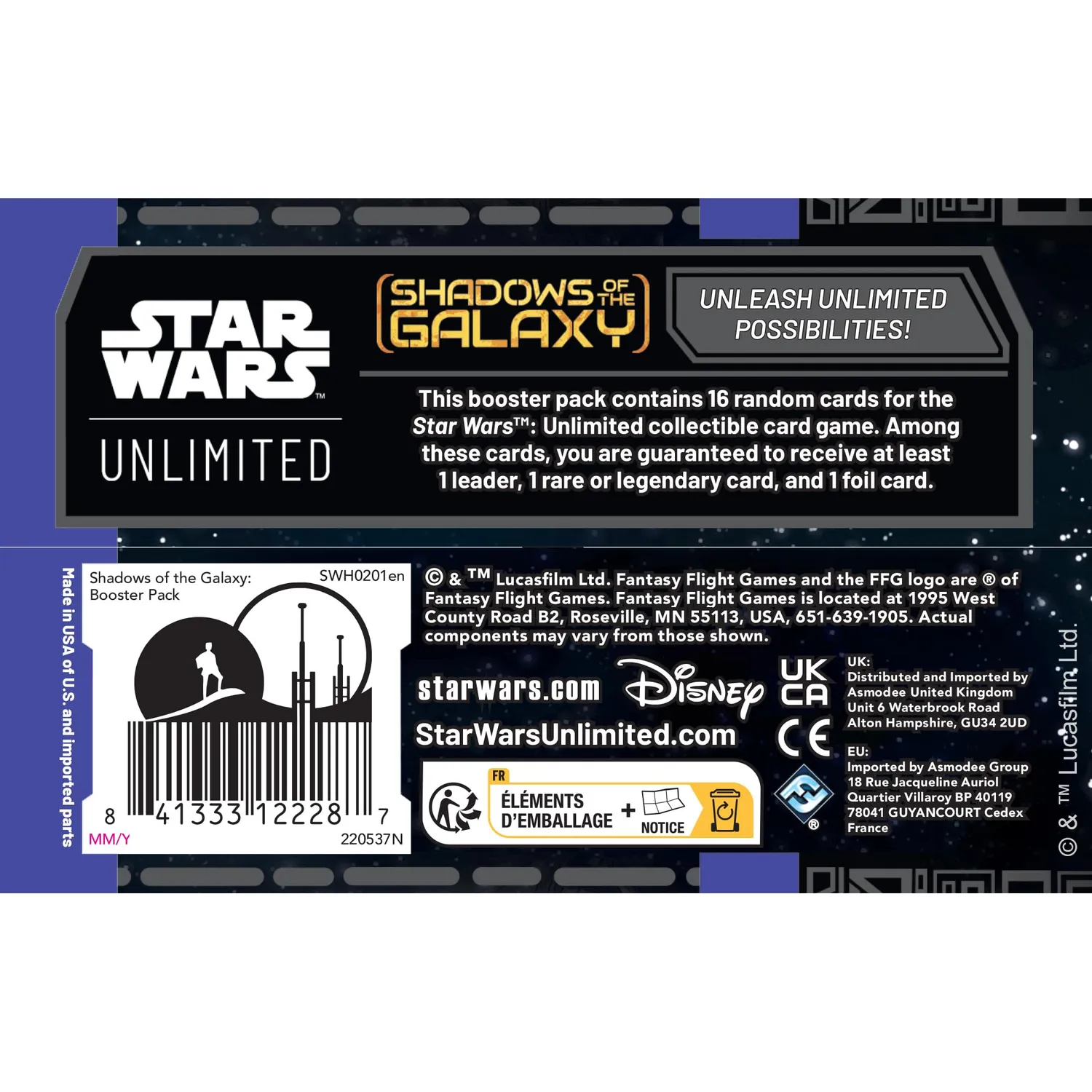 Star Wars Unlimited Shadows of the Galaxy Display 24 Booster TCG