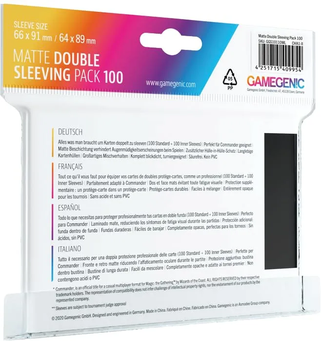 Gamegenic Matte Double Sleeving Pack 100 Kartenhüllen Schwarz Matt