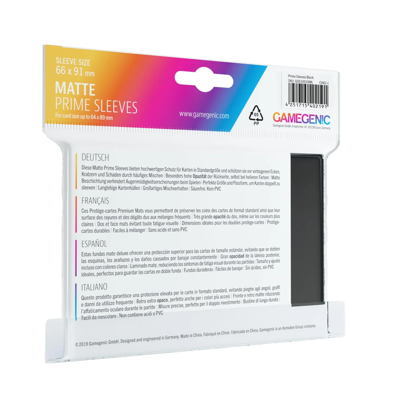 Gamegenic Matte Prime Kartenhüllen Schwarz 100 Stück