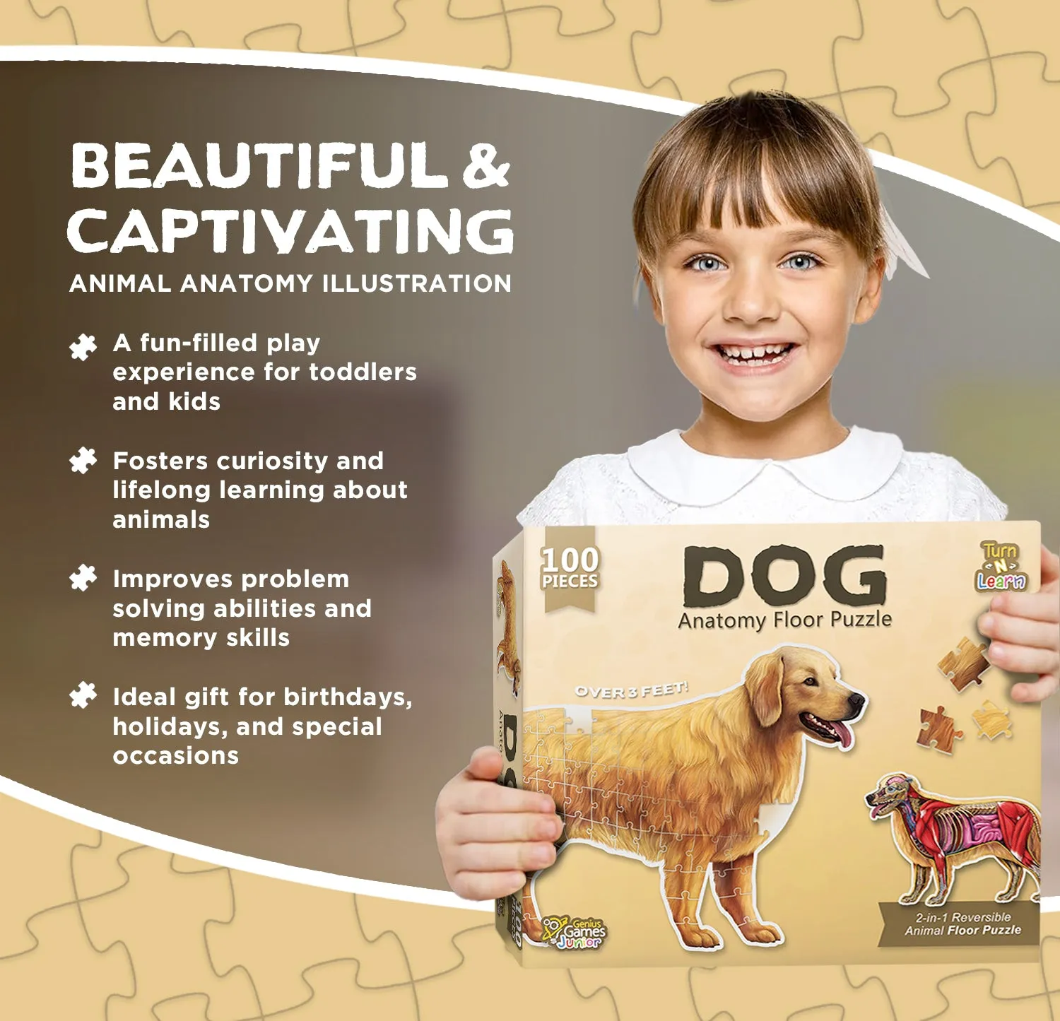 Genius Games Turn N Learn Hund Bodenpuzzle 100 Teile