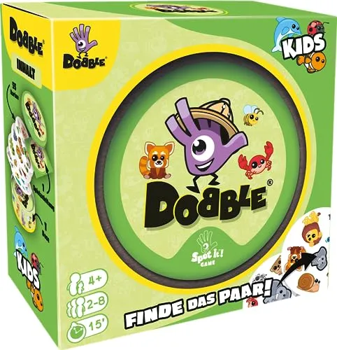 Asmodee Dobble Kids Kartenspiel Eco-Sleeves Tiermotive