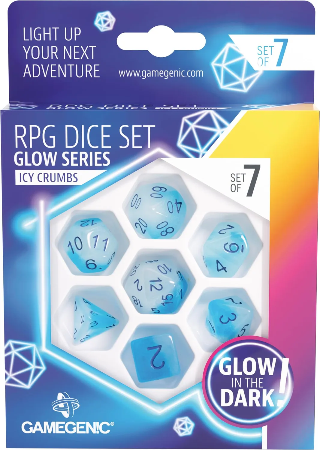 Gamegenic Glow Icy Crumbs RPG Würfelset 7-teilig Glow