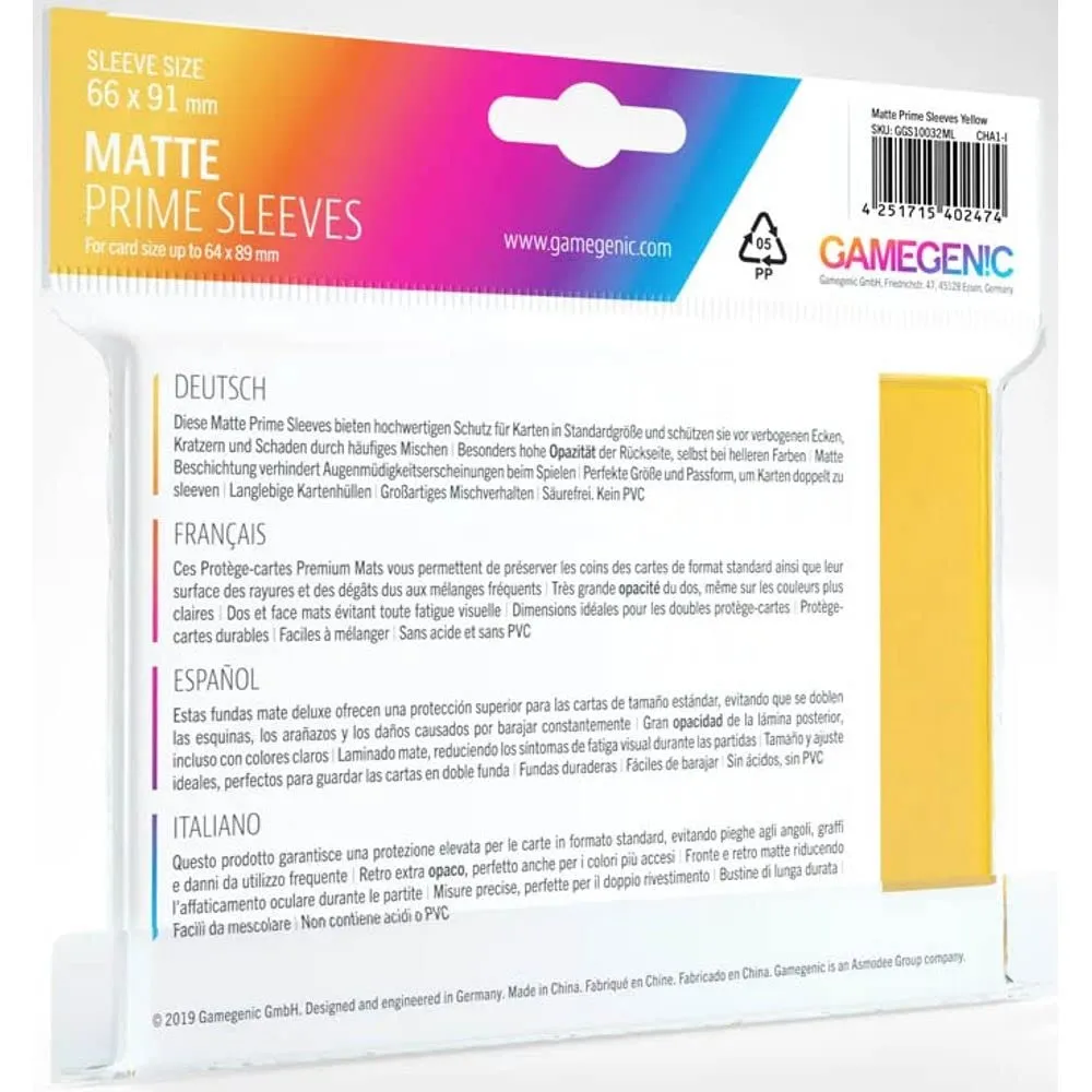 Gamegenic Matte Prime Kartenhüllen Gelb 100 Stück