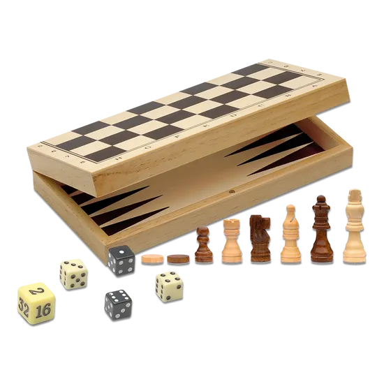 Cayro 3 Spiele Schach Dame Backgammon Holz