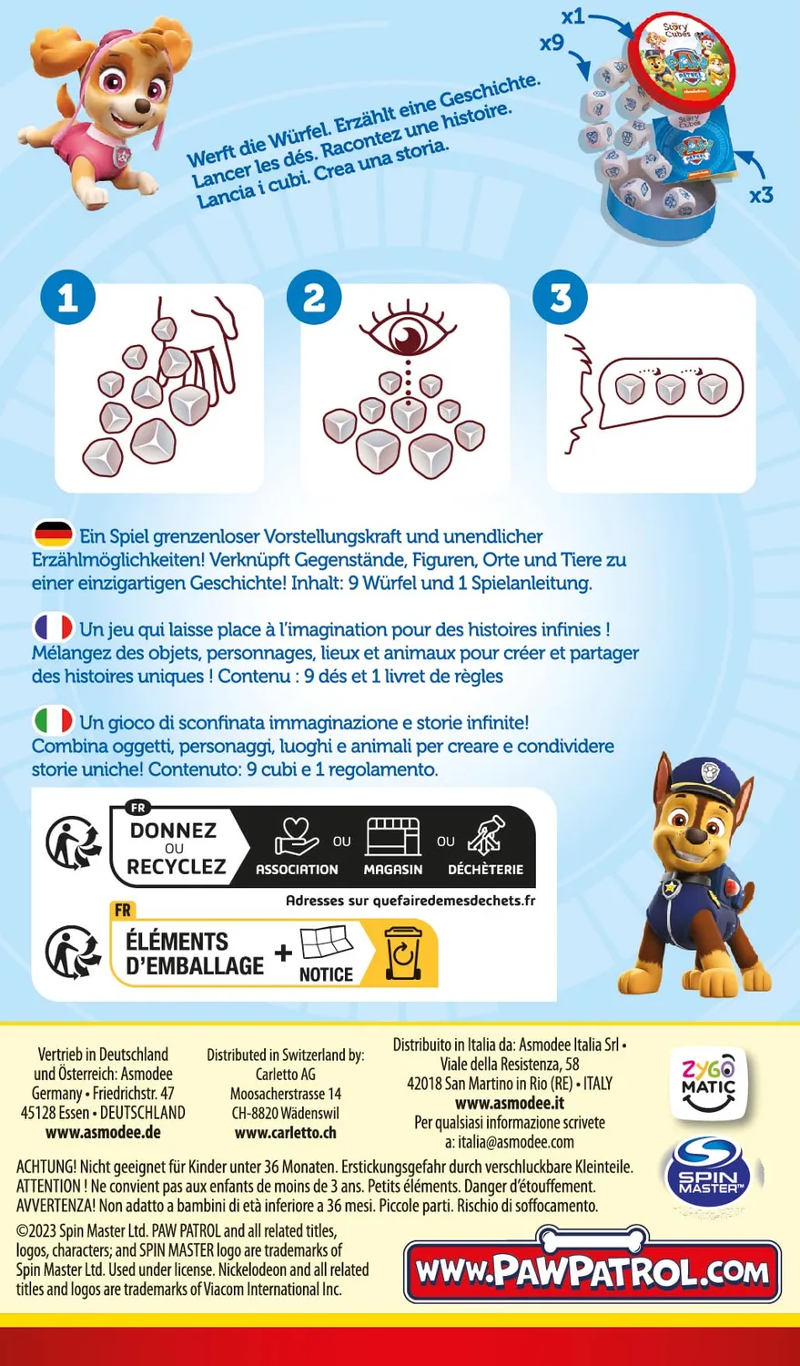 Asmodee Rory's Story Cubes Paw Patrol Würfelspiel 9 Würfel