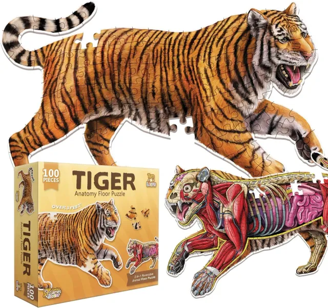 Genius Games Turn N Learn Tiger Bodenpuzzle 100 Teile doppelseitig