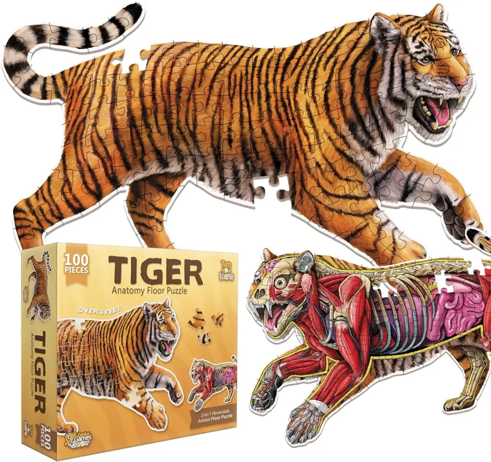 Genius Games Turn N Learn Tiger Bodenpuzzle 100 Teile doppelseitig