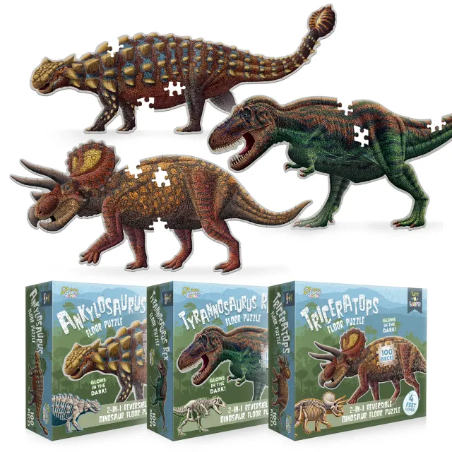 Genius Games Dinosaurier Puzzle Set 3x100 Teile glow