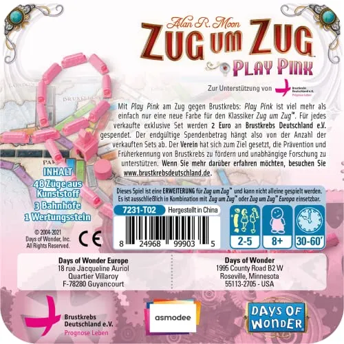 Asmodee Zug um Zug Play Pink Erweiterung Familienspiel rosa Züge