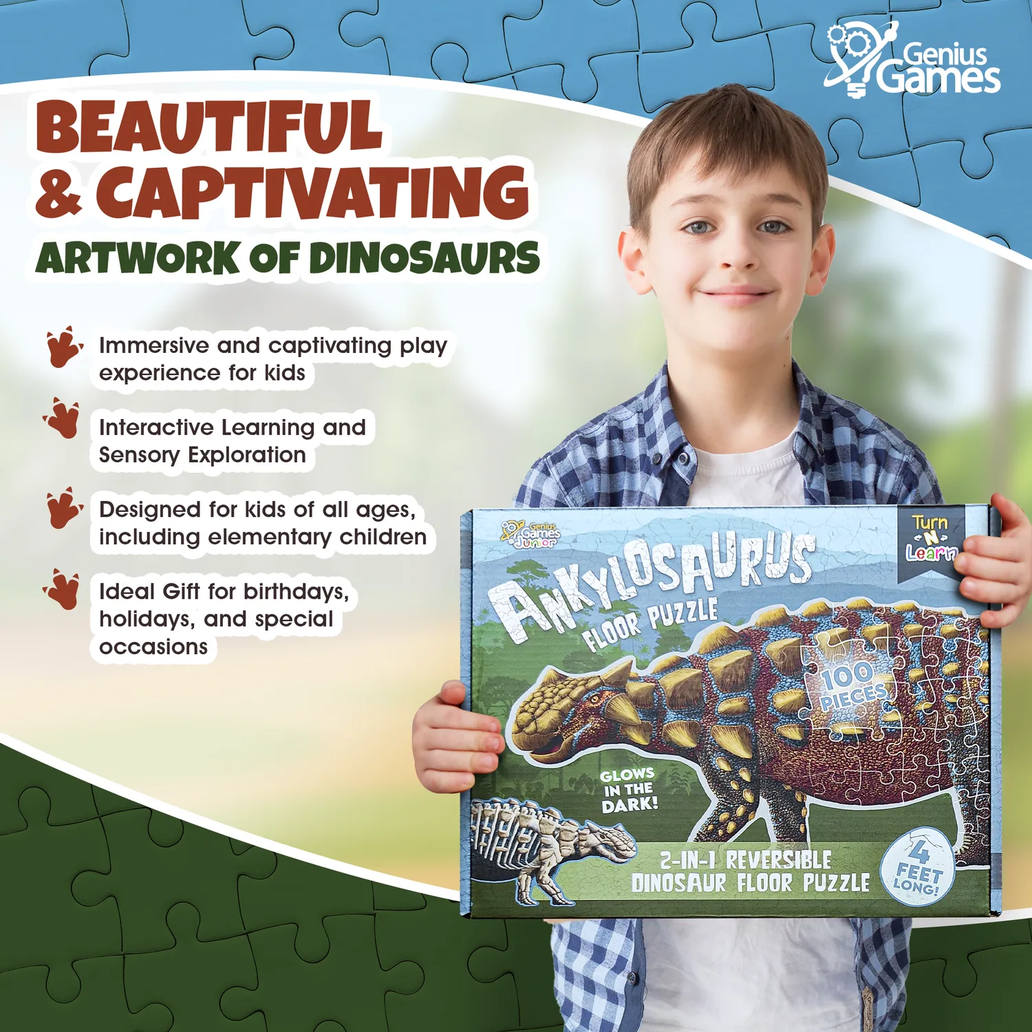 Genius Games Ankylosaurus Bodenpuzzle 100 Teile Glow