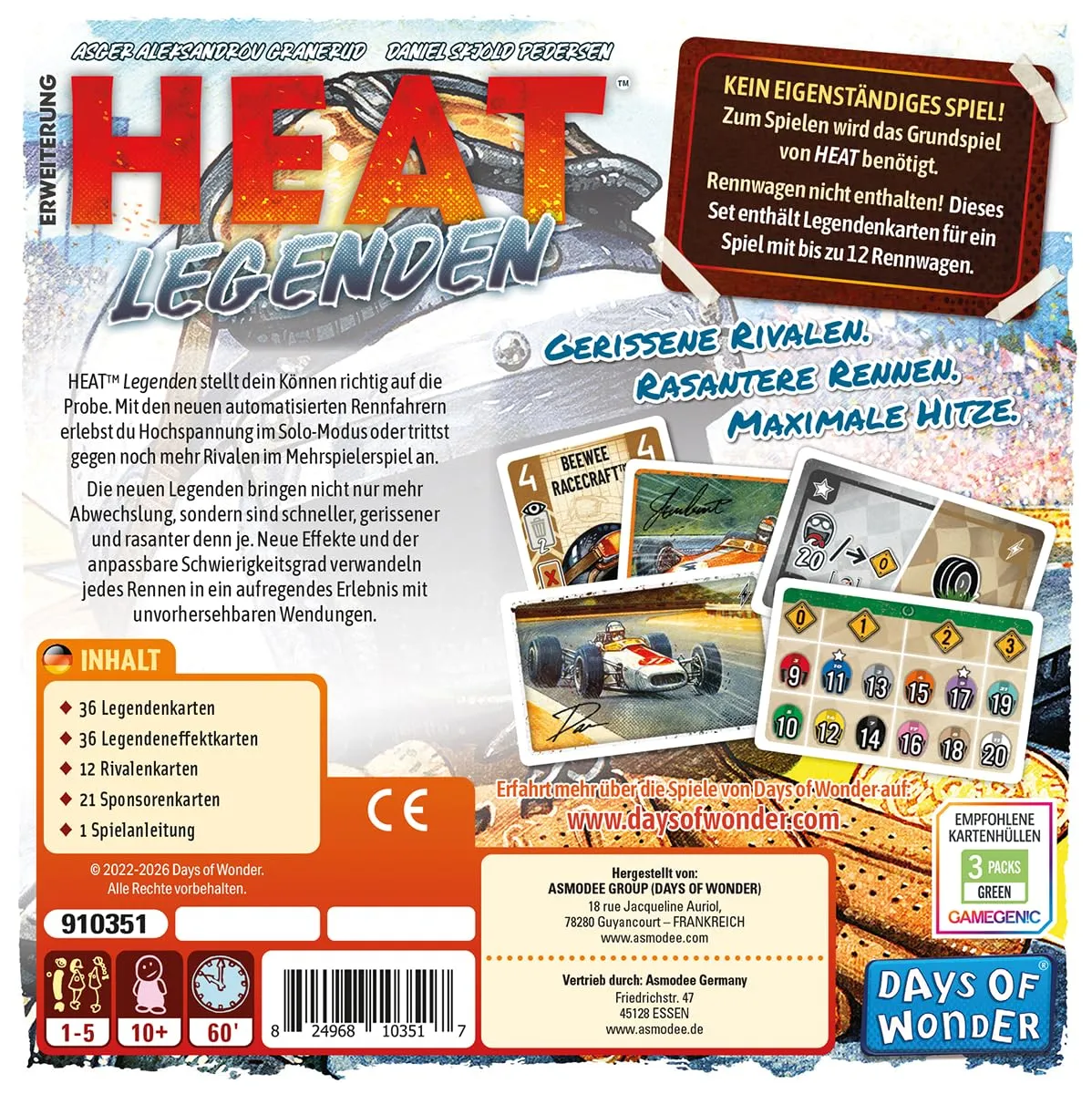 Asmodee Heat Legenden Erweiterung Deutsch für 12 Rennwagen