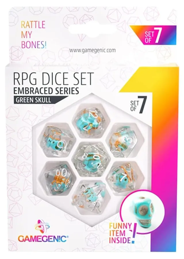 Gamegenic Embraced Green Skull Würfelset 7-teilig Resin