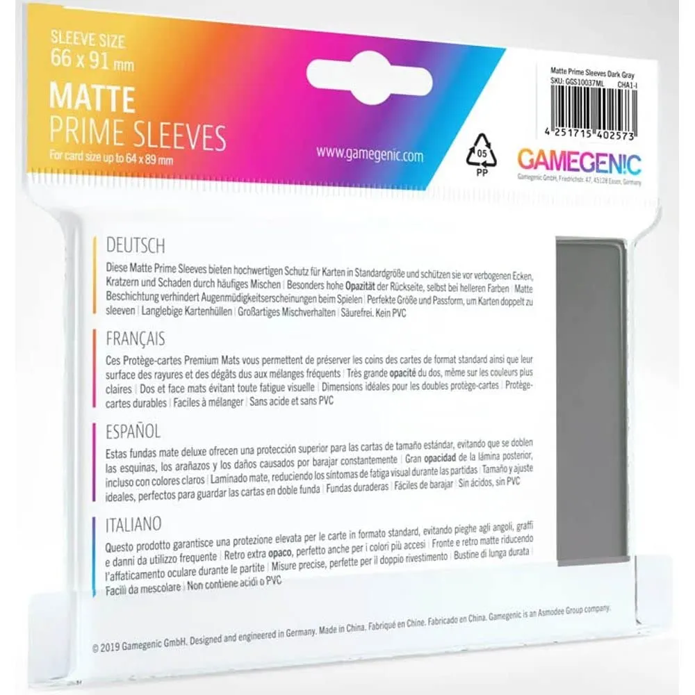 Gamegenic Prime Matte Kartenhüllen dunkelgrau 100 Stück