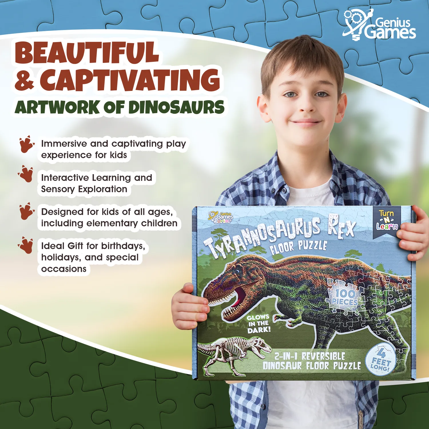 Genius Games Turn N Learn Tyrannosaurus Rex Bodenpuzzle Glow
