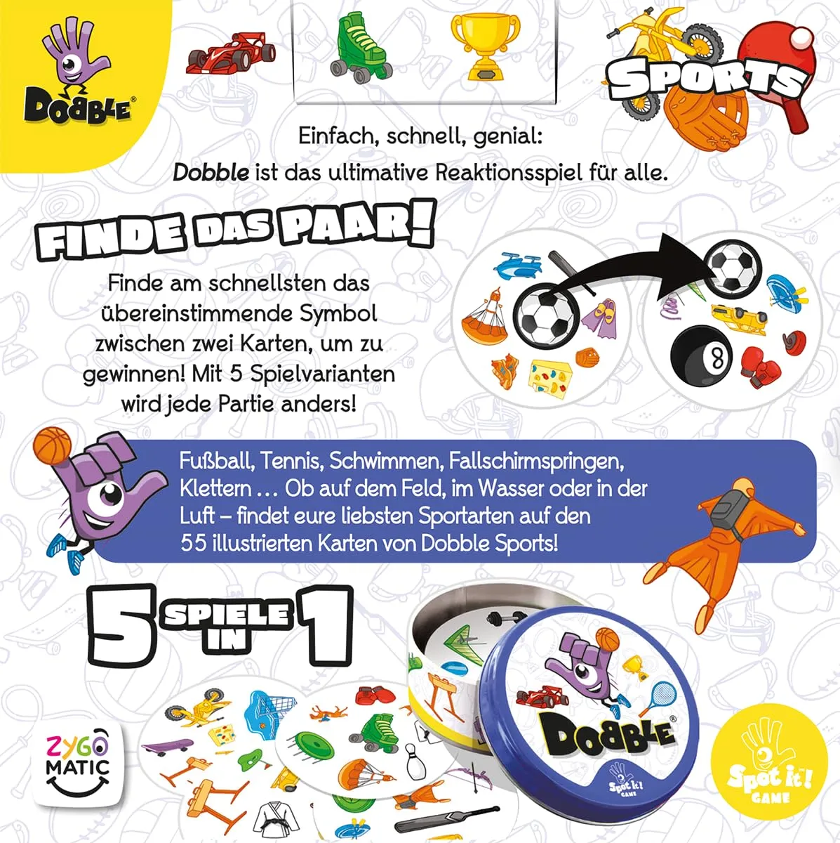 Dobble Sports Kartenspiel Metalldose 2-8 Spieler Deutsch