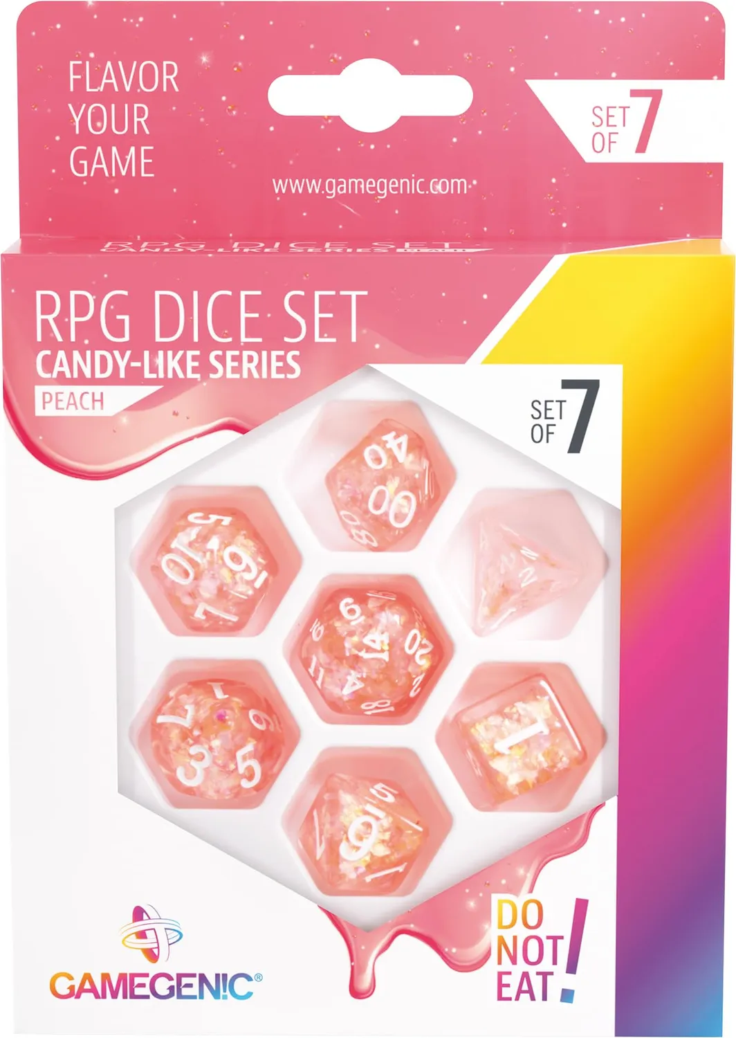Gamegenic Candy-Like Peach Würfelset 7-teilig Glitzer