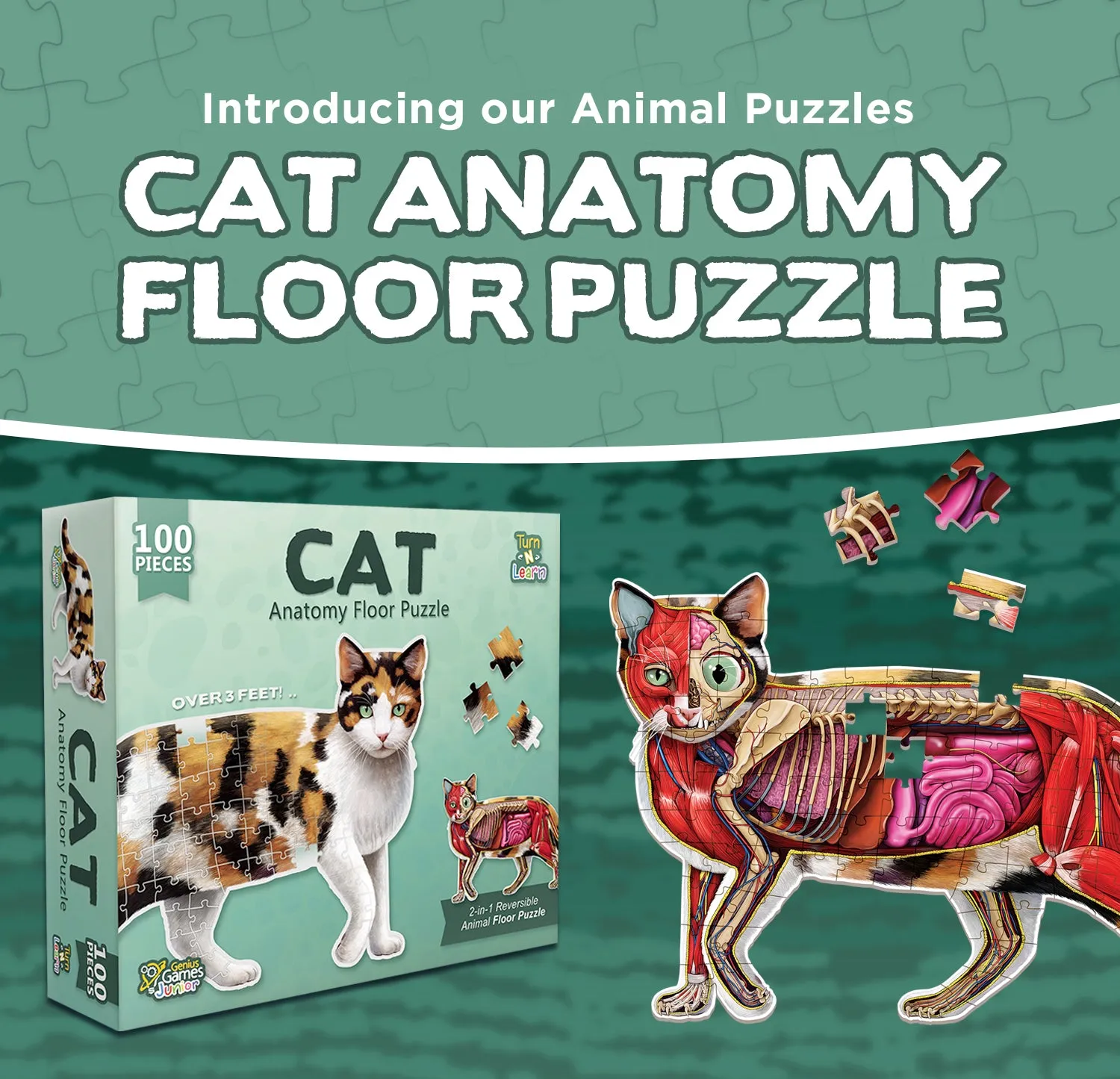 Genius Games Katze Bodenpuzzle 100 Teile doppelseitig