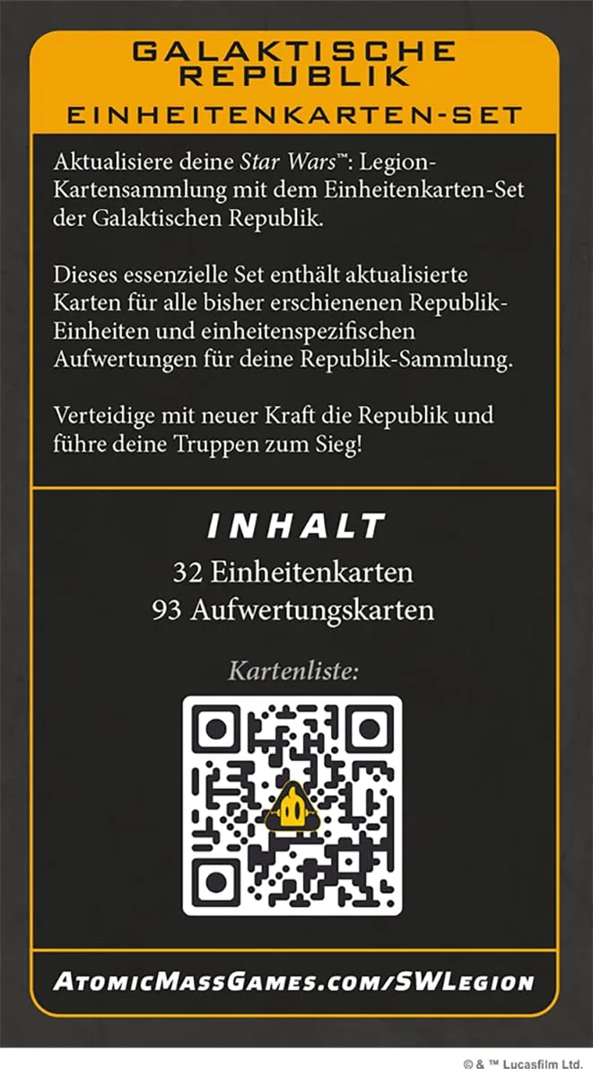 Star Wars Legion Republik Einheitenkarten-Set Tabletop deutsch