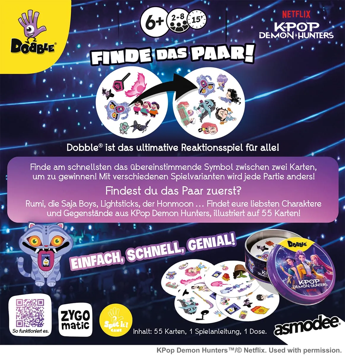 Asmodee Dobble K-Pop Demon Hunters Kartenspiel Blechdose