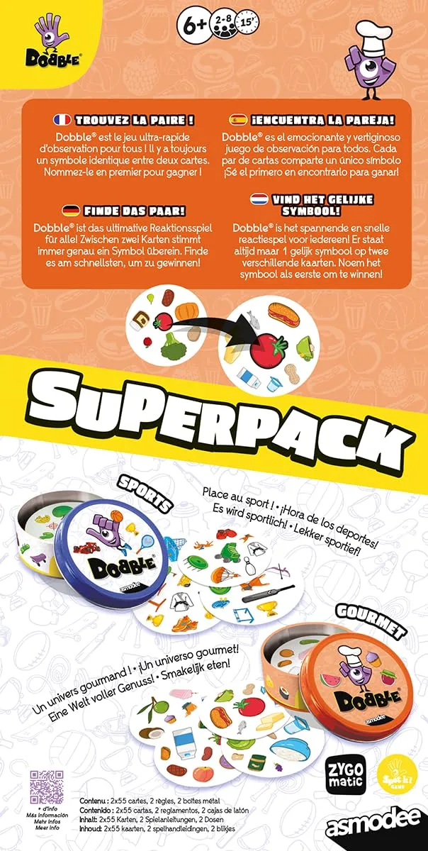 Dobble Superpack Sports Gourmet Kartenspiel 2er-Set