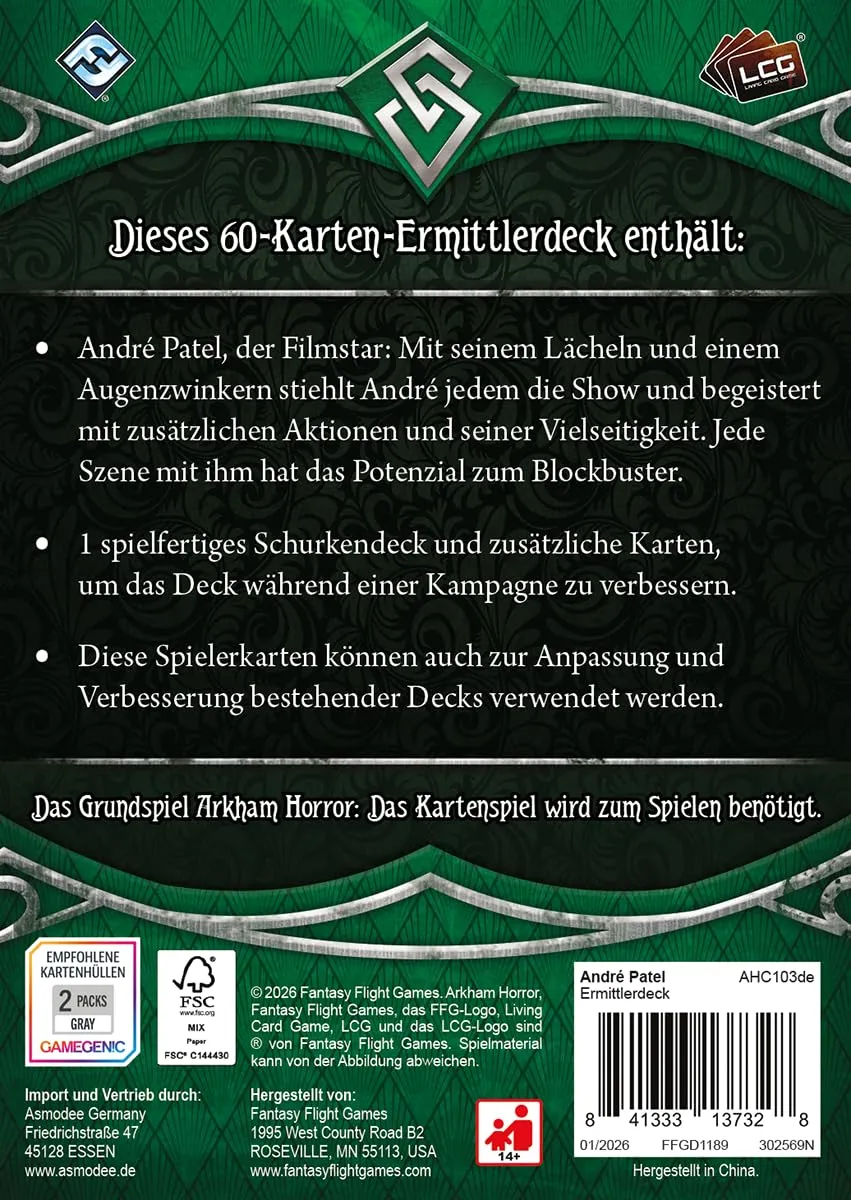 Asmodee Arkham Horror Kartenspiel André Patel Ermittlerdeck Deutsch