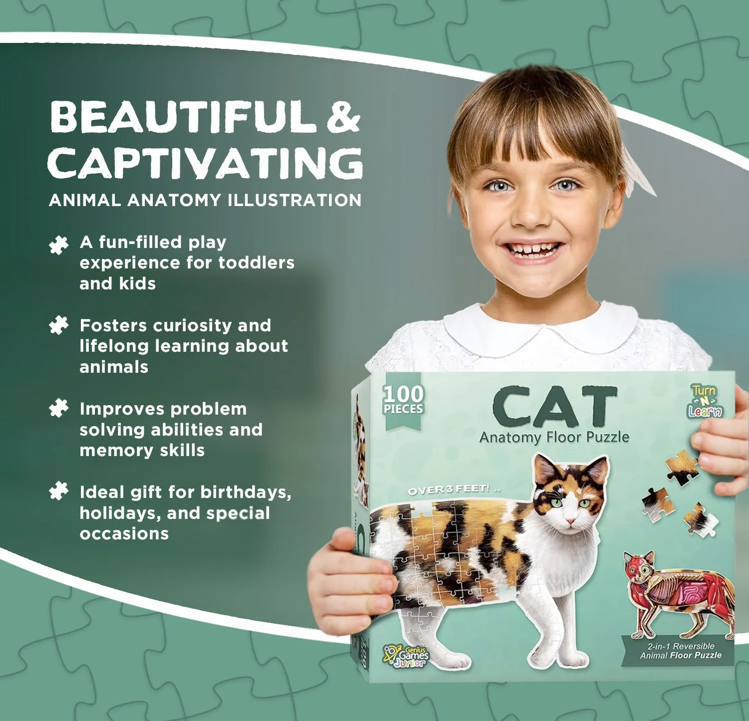 Genius Games Katze Bodenpuzzle 100 Teile doppelseitig