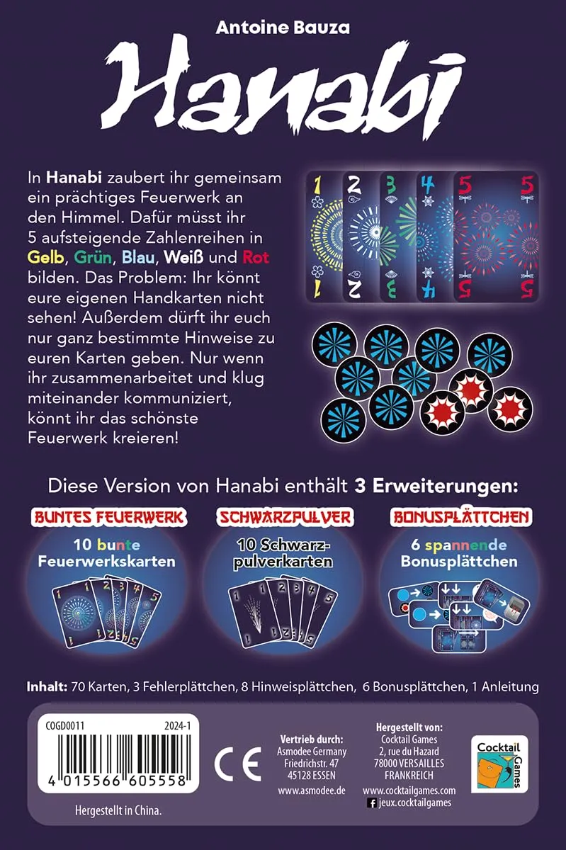 Cocktail Games Hanabi Auflage 2024 Familienspiel Kartenspiel 2-5