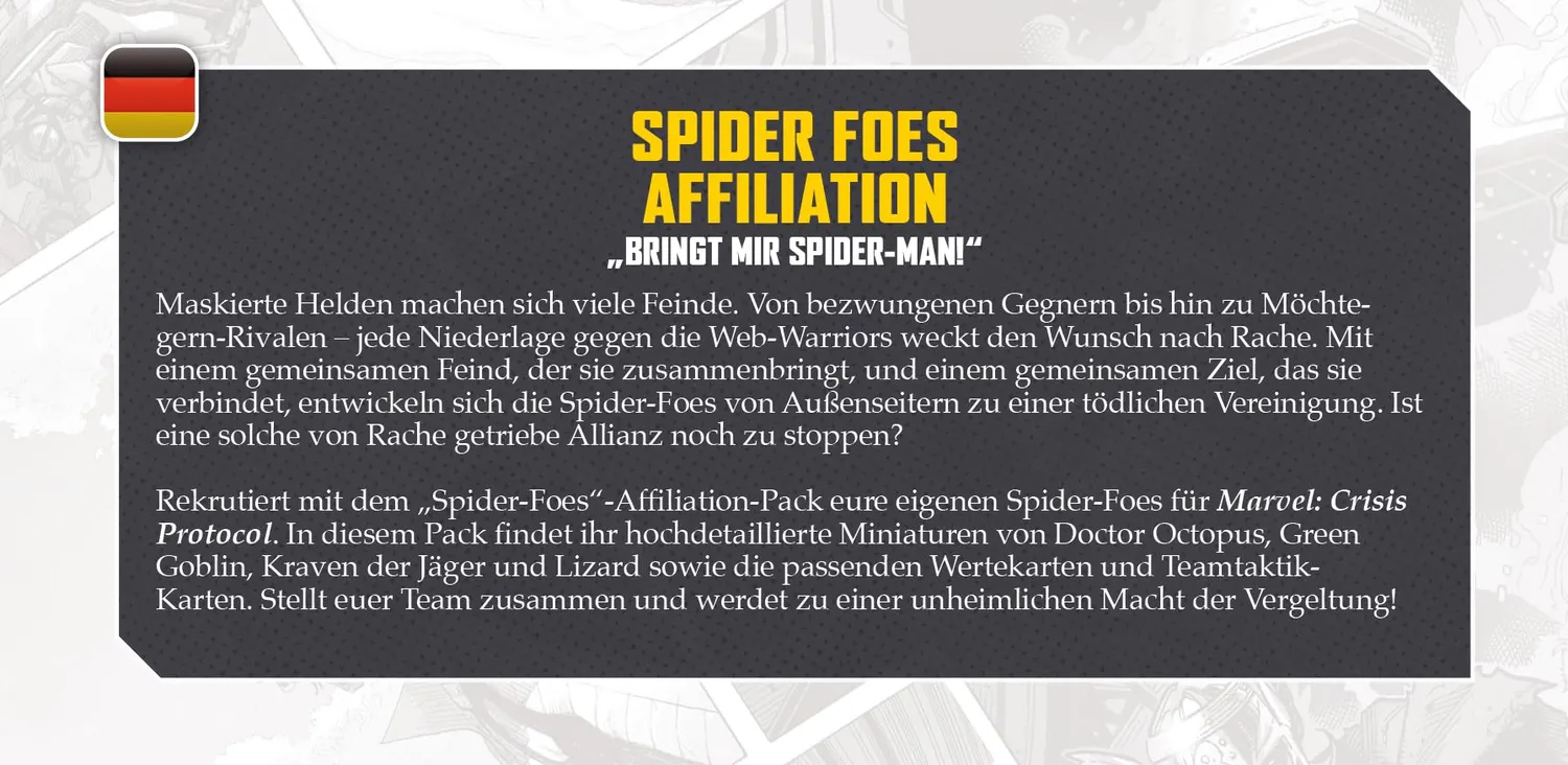 Marvel Crisis Protocol Spider-Foes Tabletop-Erweiterung Deutsch