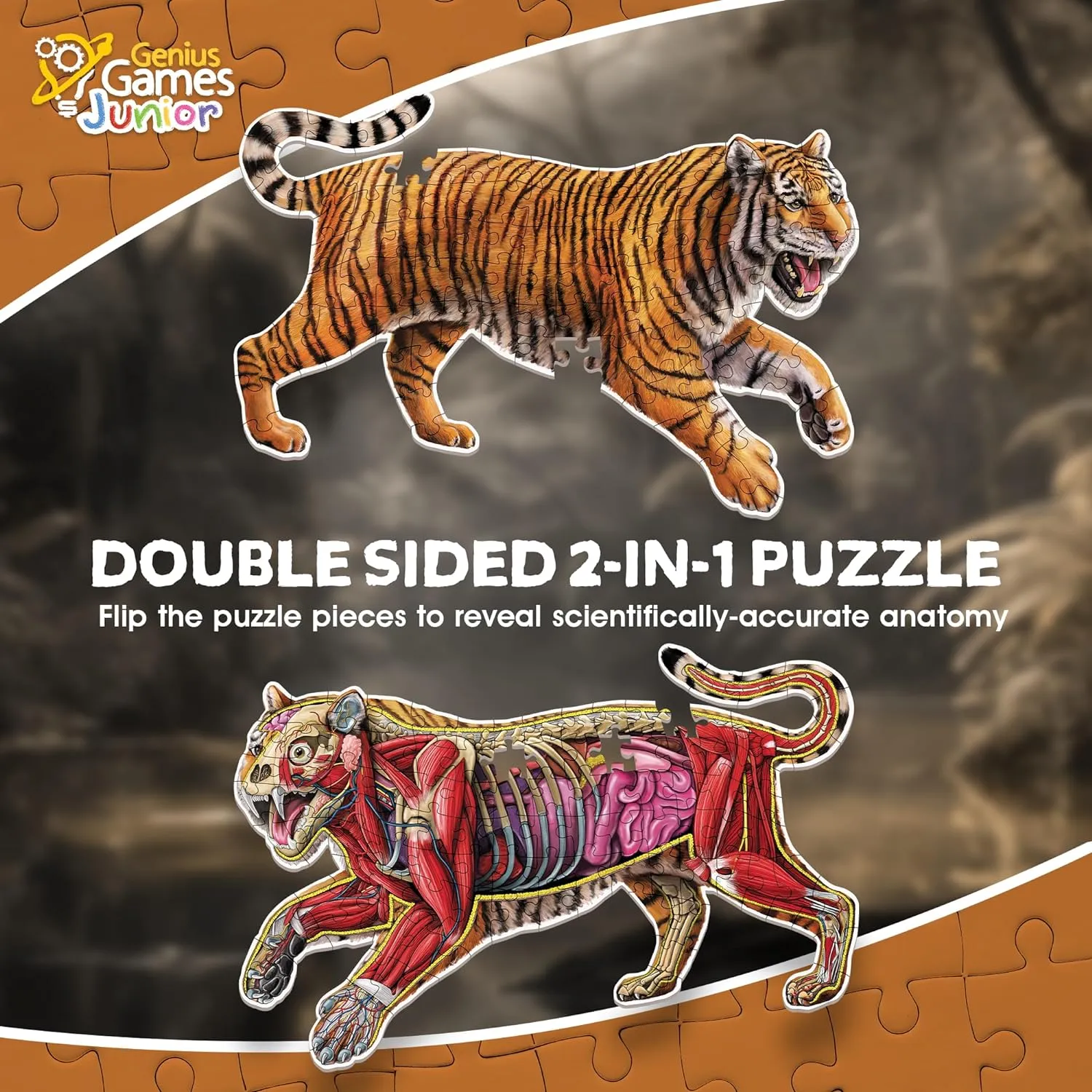 Genius Games Turn N Learn Tiger Bodenpuzzle 100 Teile doppelseitig