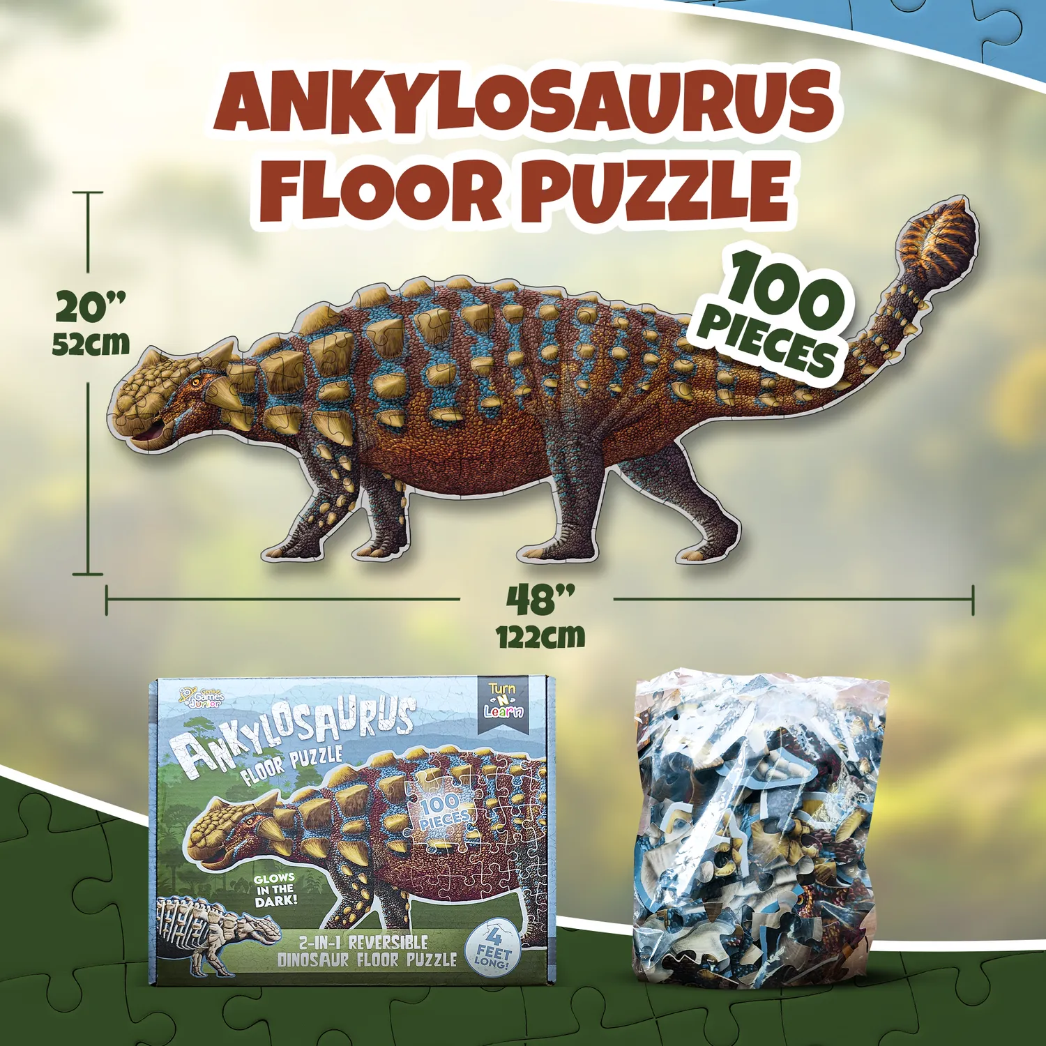 Genius Games Ankylosaurus Bodenpuzzle 100 Teile Glow