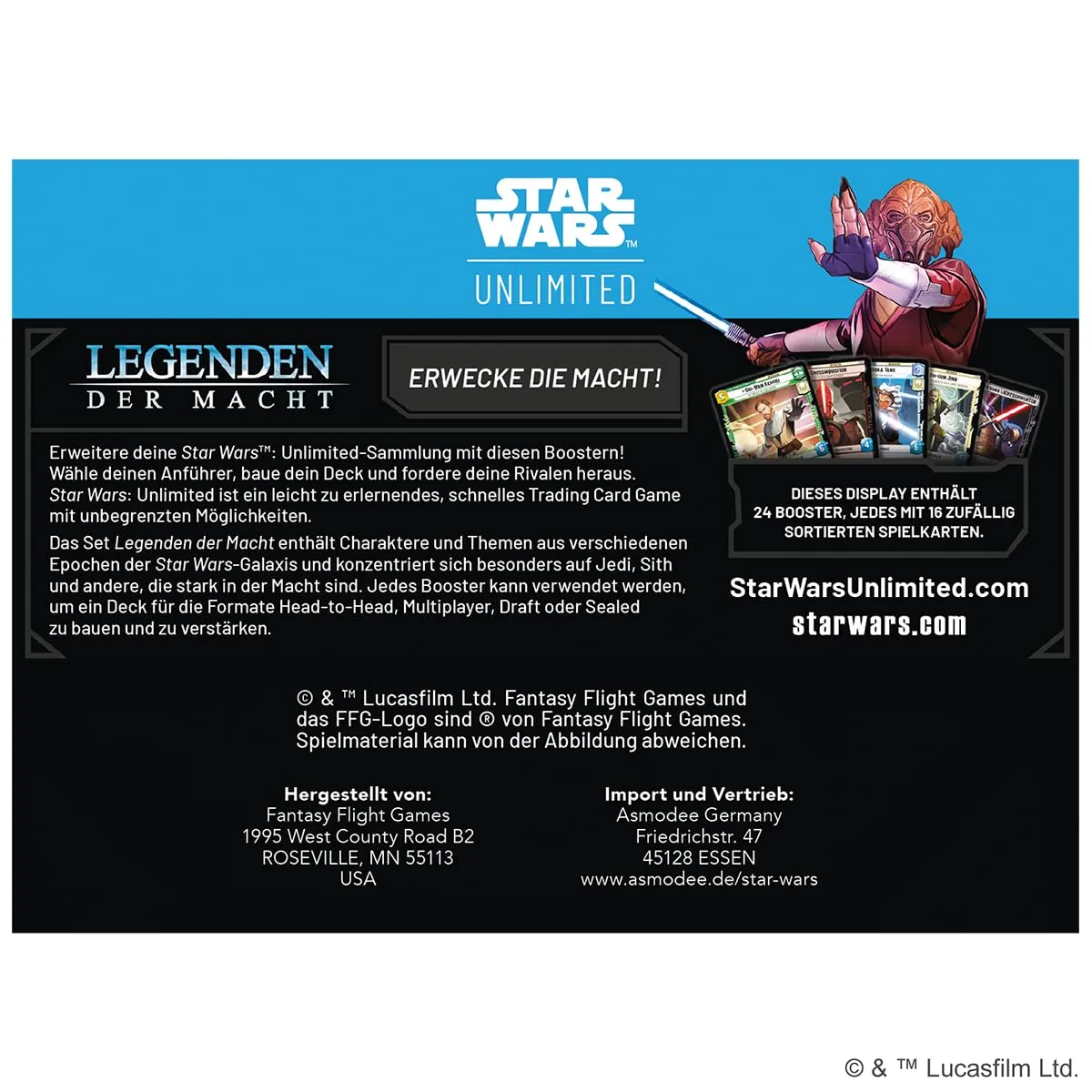 Asmodee Star Wars Unlimited Legenden der Macht Booster Kartenspiel 24 Display