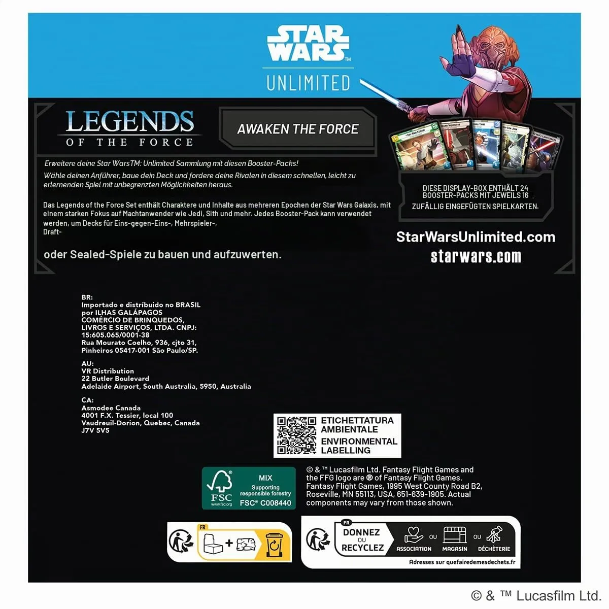 Asmodee Star Wars Unlimited Legends of the Force Booster Display