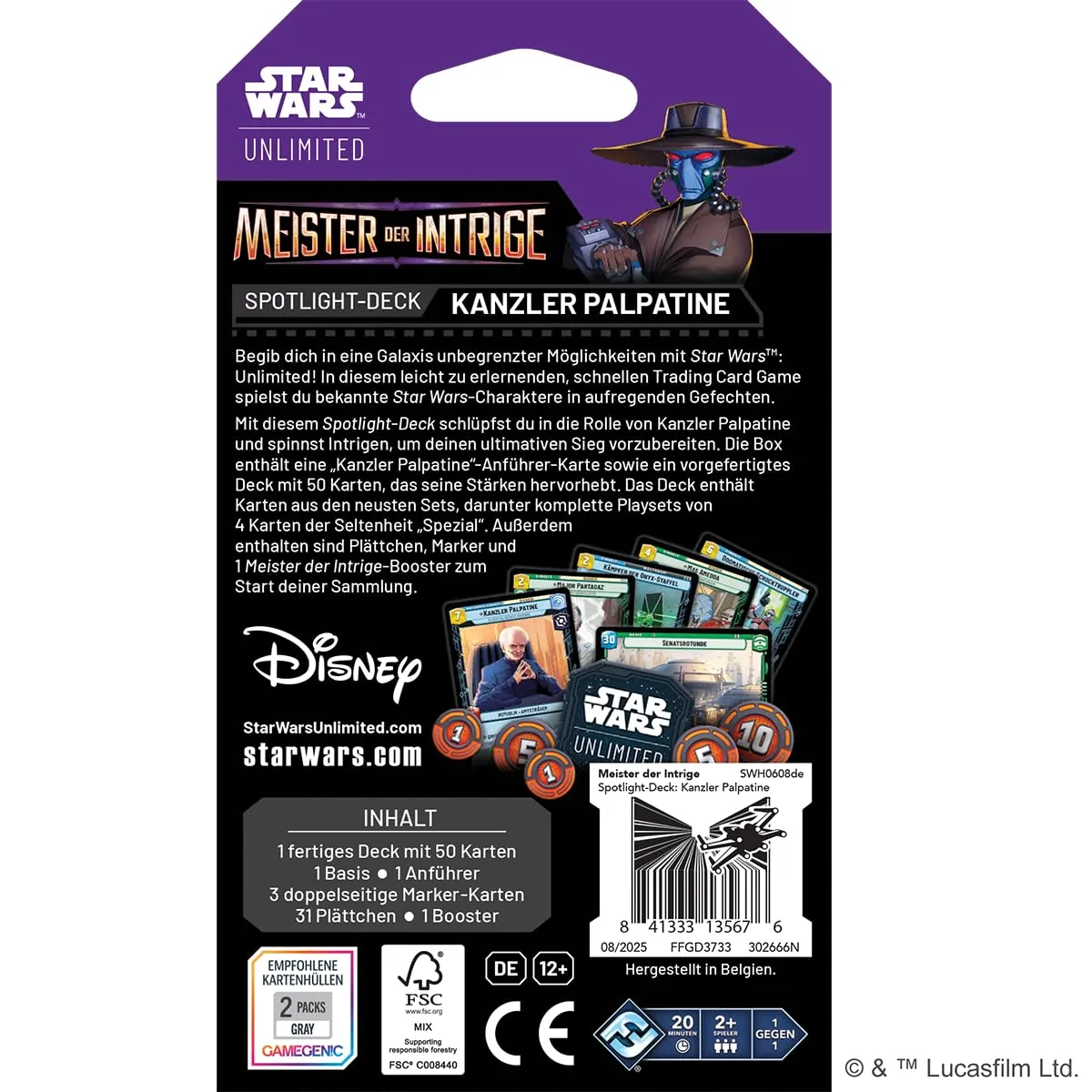 Asmodee Star Wars Unlimited Meister der Intrige Palpatine Deck 50 Karten