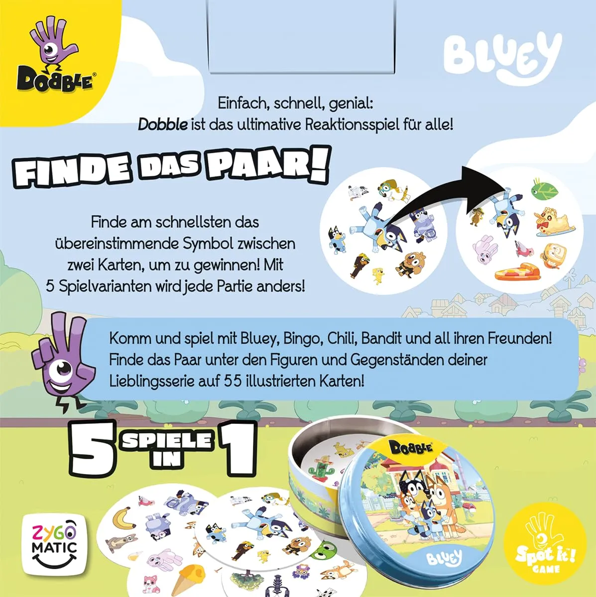 Dobble Bluey Kartenspiel Metalldose für Reaktionsspiel