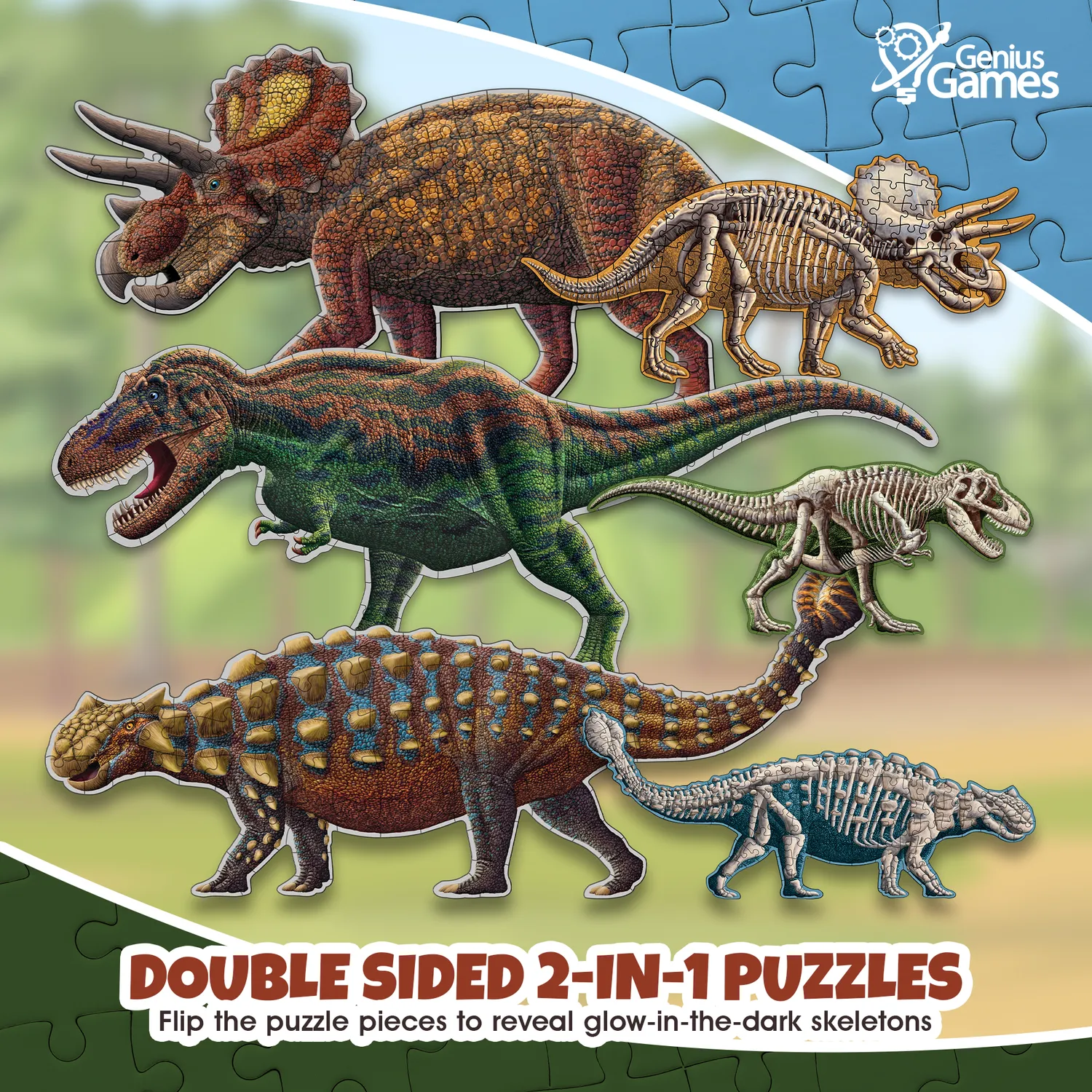 Genius Games Dinosaurier Puzzle Set 3x100 Teile glow