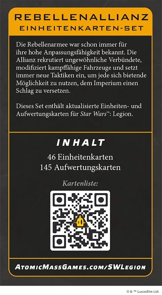 Star Wars Legion Rebellen Einheitenkarten-Set Tabletop deutsch