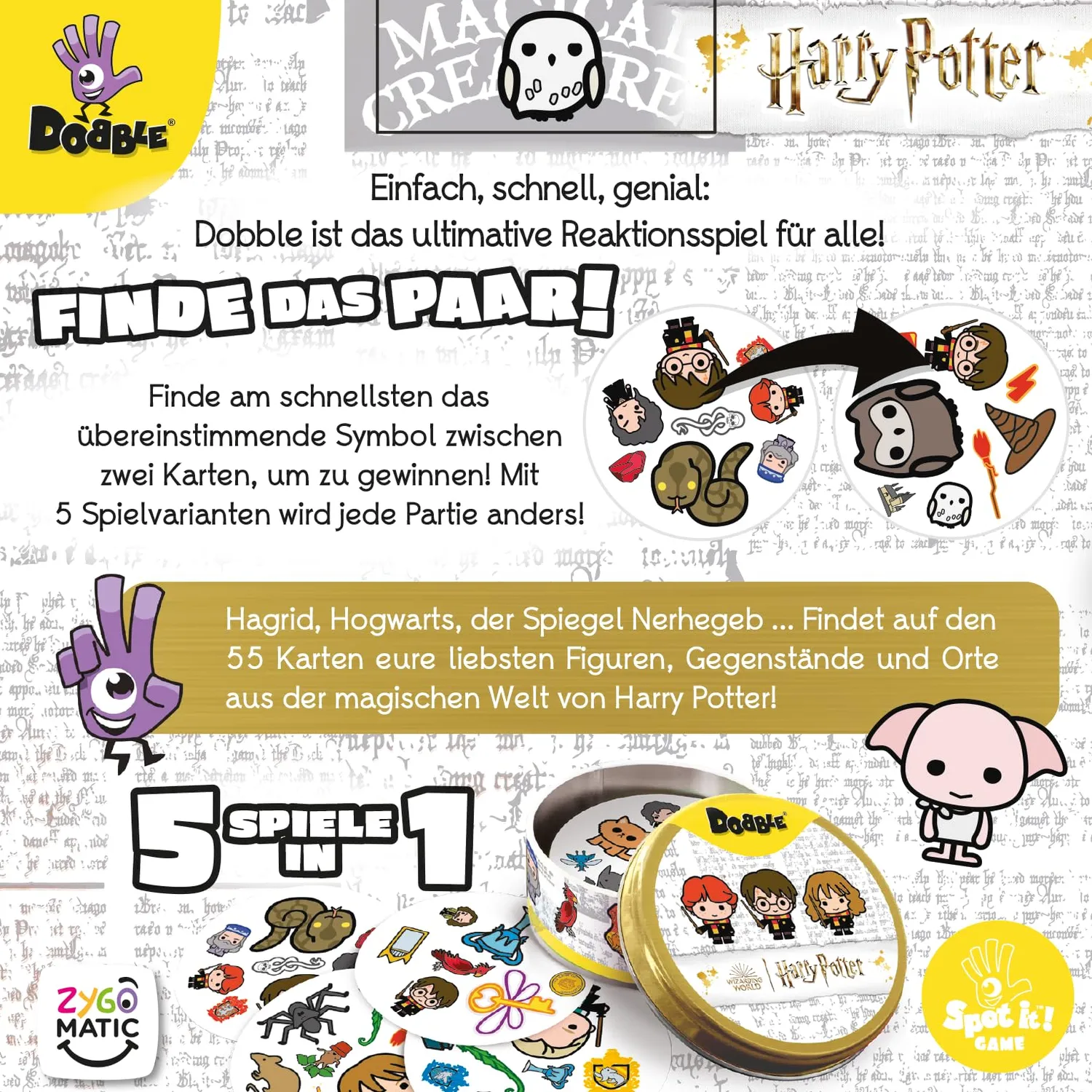 Dobble Harry Potter Eco Sleeve Kartenspiel Hogwarts Edition