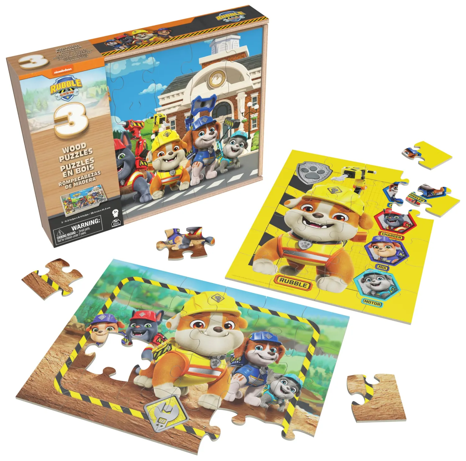 Spin Master Rubble & Crew Holzpuzzle 3er Set mit Holzbox