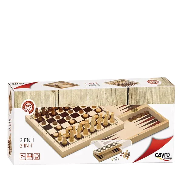 Cayro 3 Spiele Schach Dame Backgammon Holz