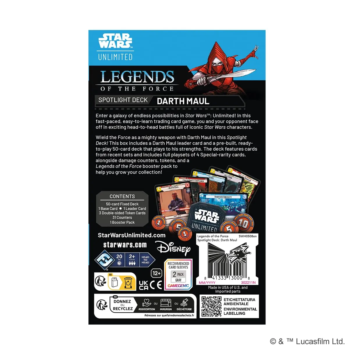 Fantasy Flight Star Wars Unlimited Darth Maul Deck Legends 50+1