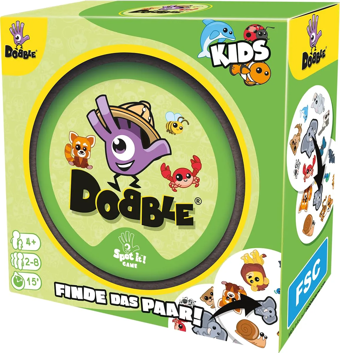 Asmodee Dobble Kids Kartenspiel Eco-Sleeves Tiermotive