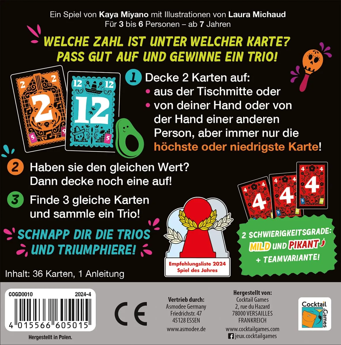 Cocktail Games Trio Familienspiel deutsch 3-6 Spieler