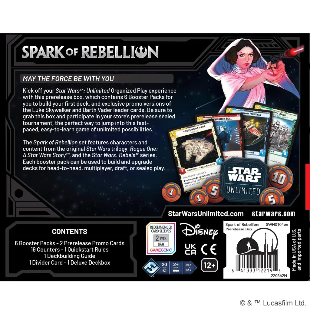 Star Wars Unlimited Spark of Rebellion Prerelease-Box TCG 6 Booster