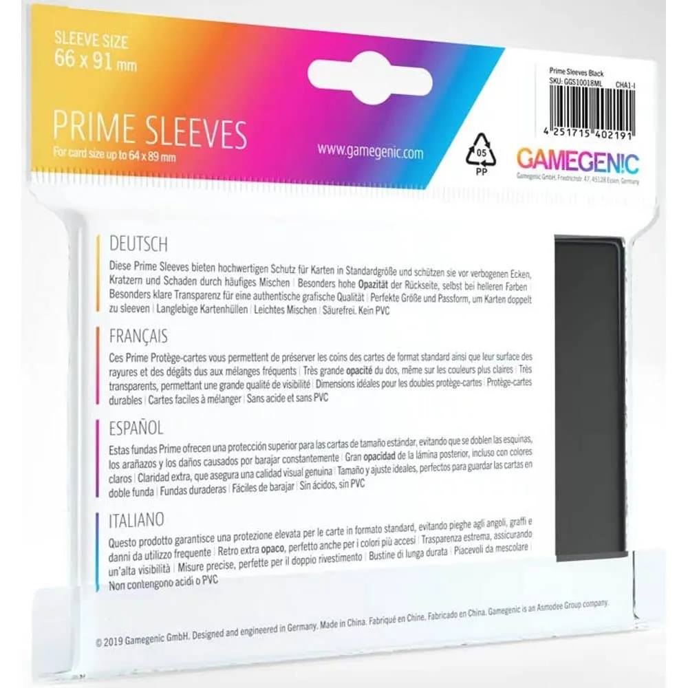 Gamegenic Prime Sleeves Kartenhüllen schwarz 100 Stück