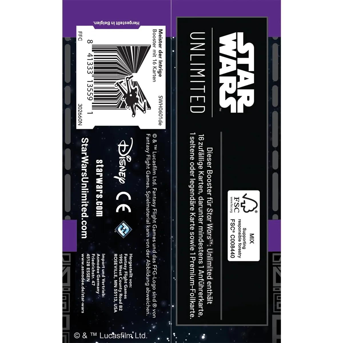 Asmodee Star Wars Unlimited Meister der Intrige Booster 16 Karten Foil