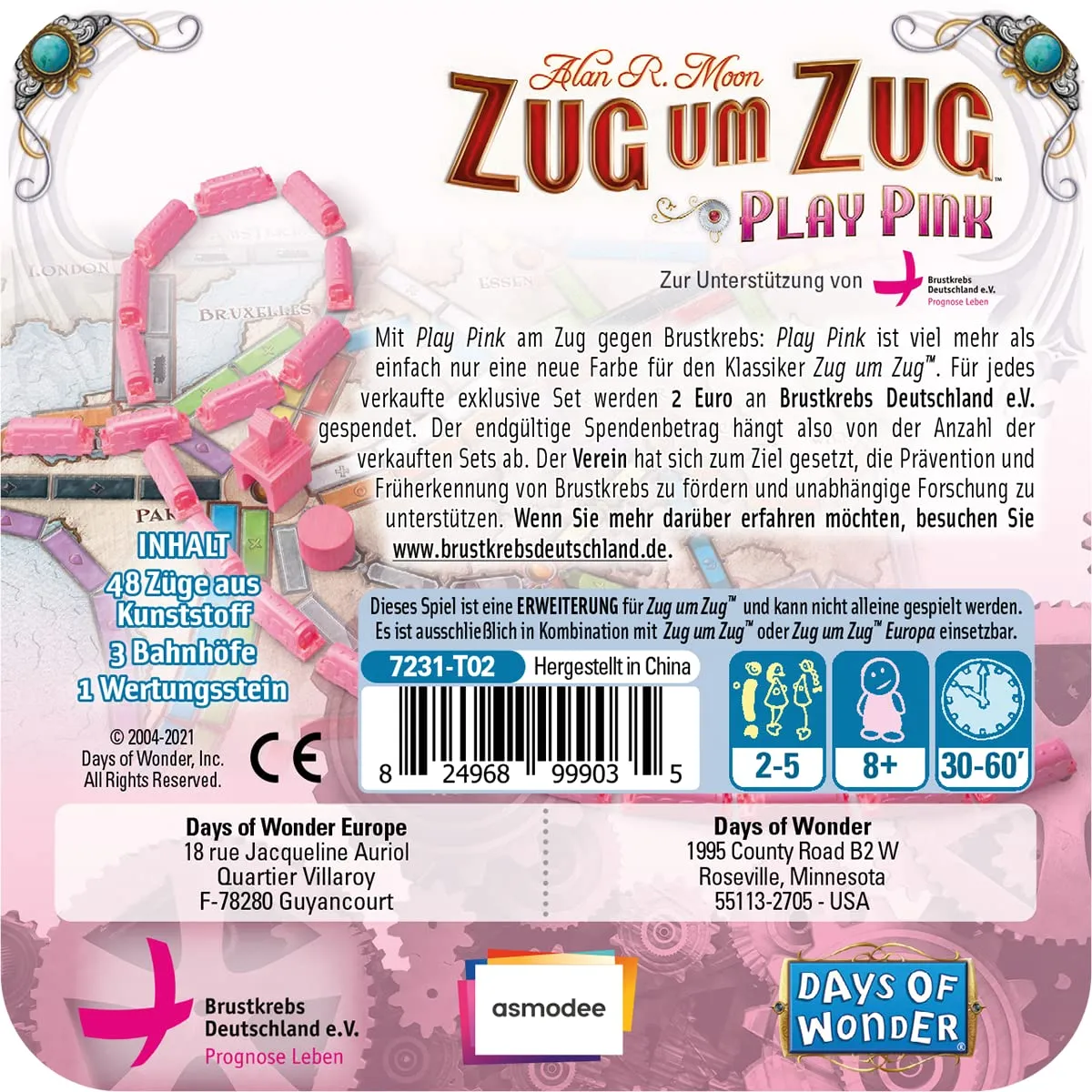 Asmodee Zug um Zug Play Pink Erweiterung Familienspiel rosa Züge